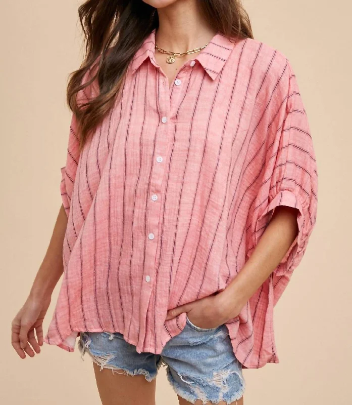 Striped Woven Blouse In PinkStreetwear Shirts