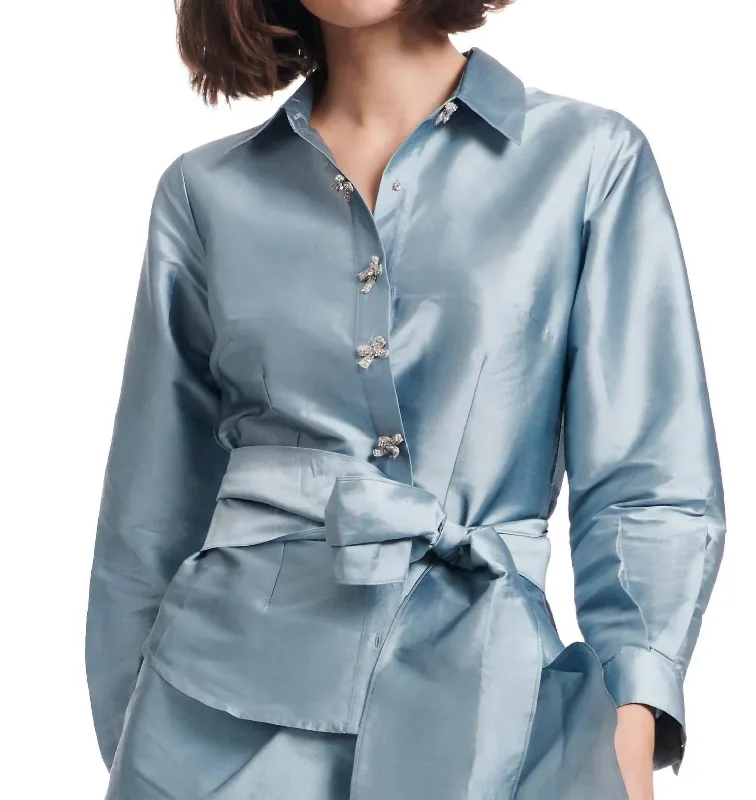 Taffeta Blouse With Crystal Bows In Light BlueCotton Shirts