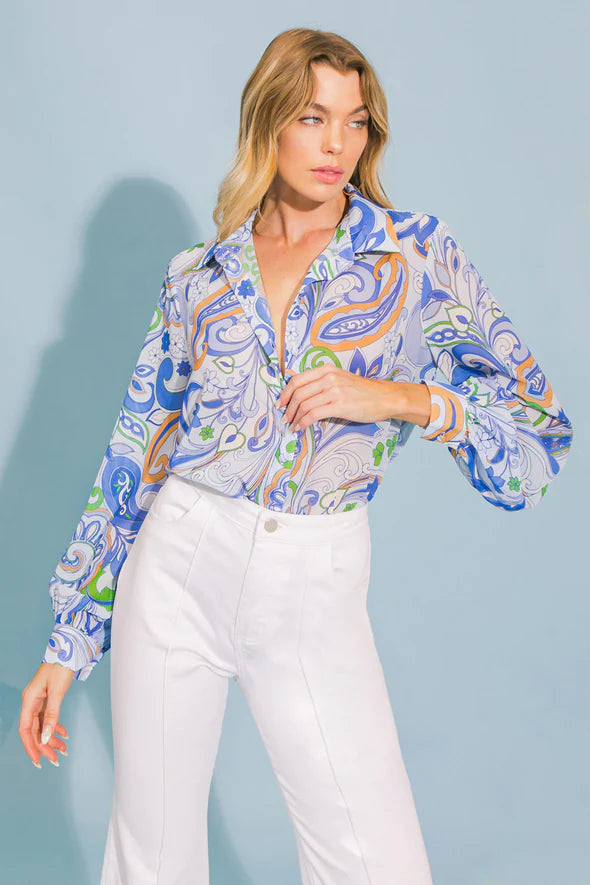 The Emilia Blue Paisley BlouseLounge Shirts